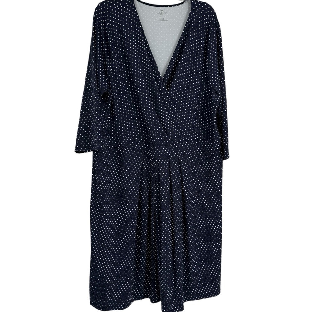 Talbots 3/4 Sleeve Blue Polka Dot Dress Size 20W Stretch Surplice Dressy